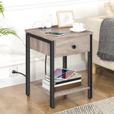 Nightstand with Storage and Built-In Outlets