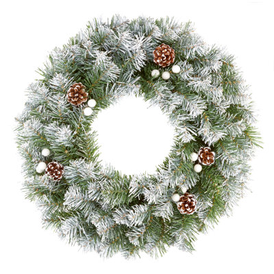 50cm Snow Tipped Effect Wreath with Berries and Pine Cones