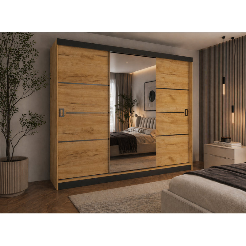 Amalberga 3 Door Solid + Manufactured Wood Wardrobe, Natural