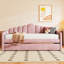 Lit de jour simple avec couchette et charge, revêtement en velours rose, fonctionnel, pas de sommier élégant, velours, style durable,-2030229727