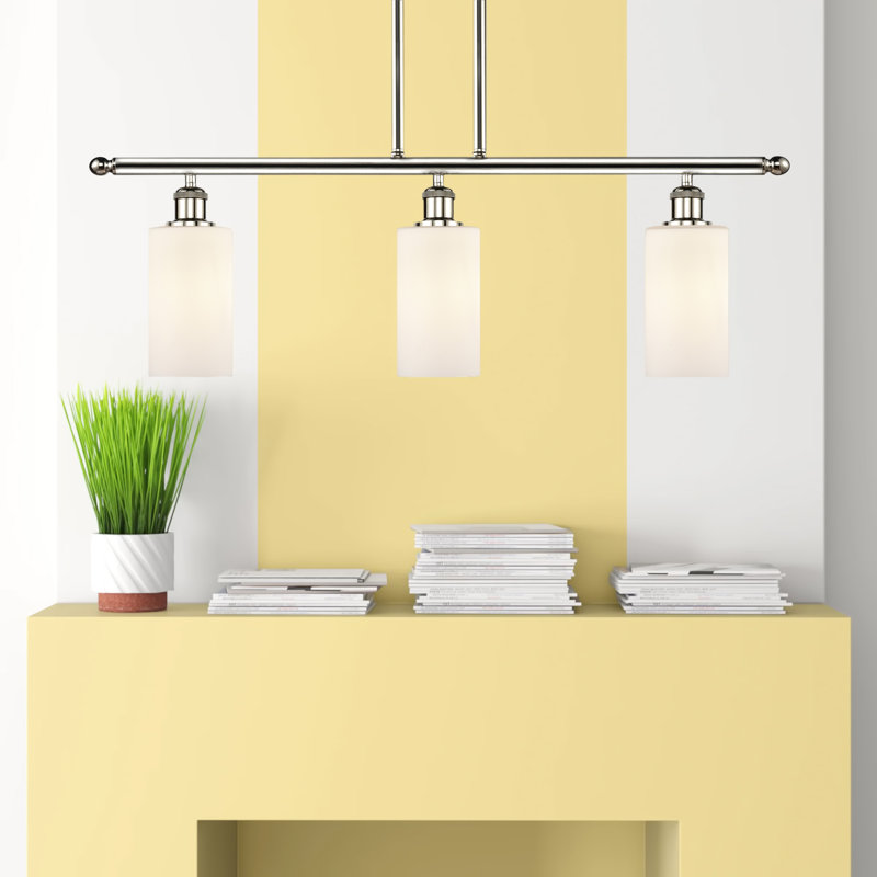Lustre cylindrique à 3 lumières pour îlot de cuisine Glessite, Nickel poli, Blanc mat, DEL