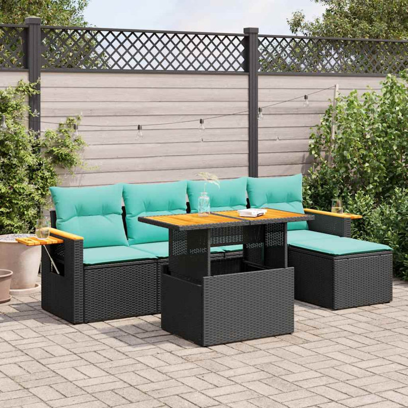  Ensemble de canapé de patio 6 pièces avec coussins en rotin polyacacia