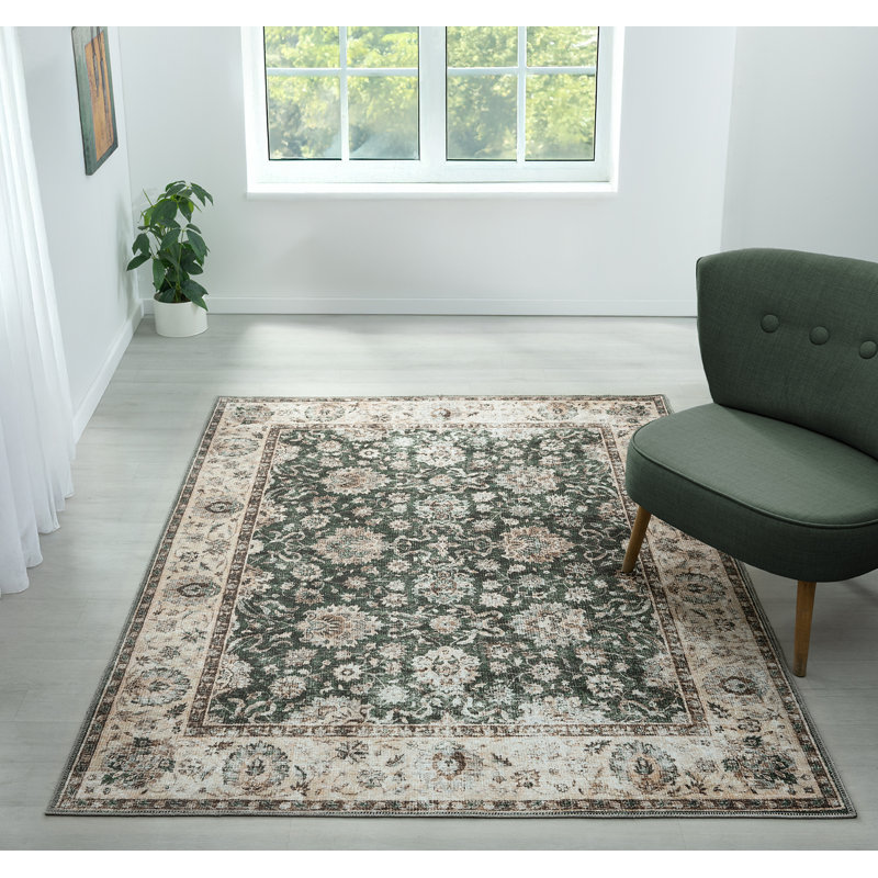 Remington Washable Green Area Rug, Rectangle 7'10" x 9'10"
