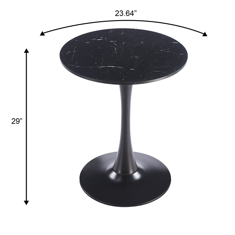  Bristol 24" Round Bistro Table, Small Space Pedestal Kitchen Table with Black Base and Beveled Top, Modern Cafe & Pub Table