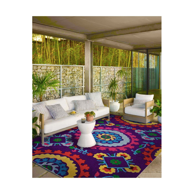 Tapis lavable mauve à motif floral coloré, Sous-tapis carré 3 pi 3 po inclus