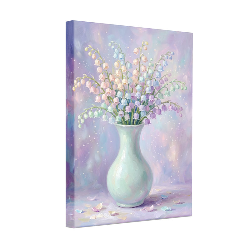 Plantes et fleurs, vase de lis de la vallée, reproduction d'art, H 18 po x l 12 po