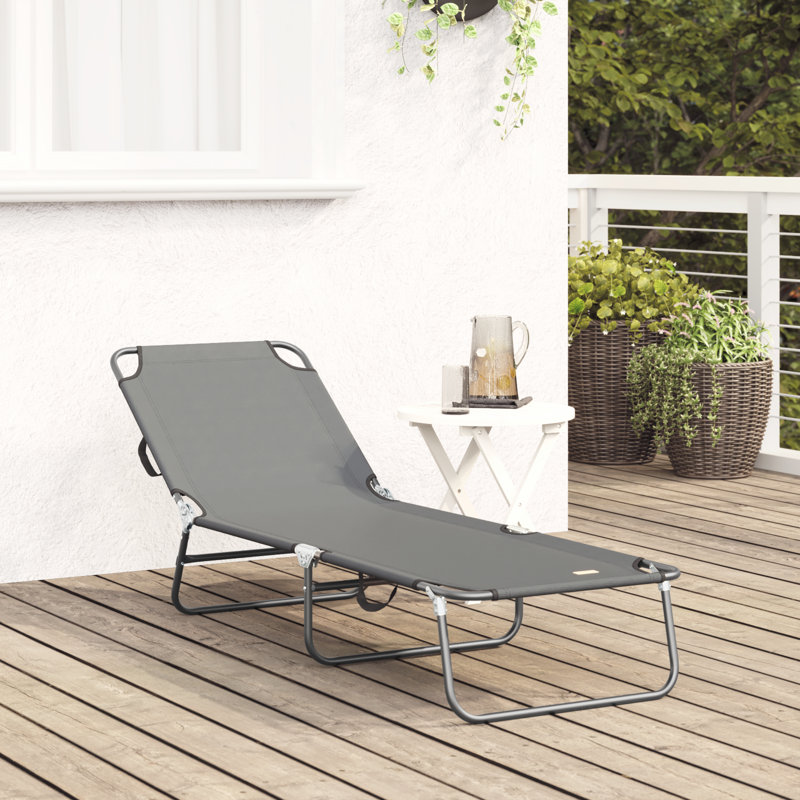 vidaXL Folding Sun Lounger Folding Polyester Outdoor Recliner Garden Chair, Grey