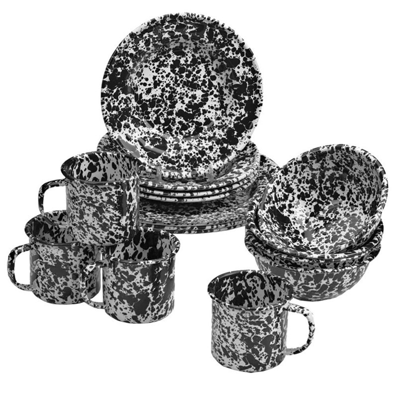Splatterware Crow Canyon Enamelware Splatter 16 Piece Dinnerware Set, Black