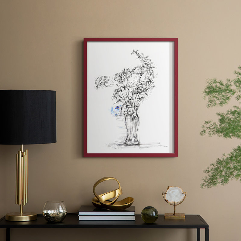 Wild Bouquet Study I, reproduction encadrée - bois massif, Rouge, H 21 po x l 17 po
