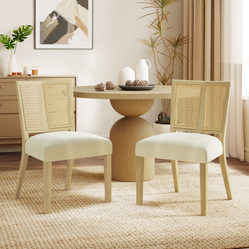 Ensemble de 2 chaises en rotin sans accoudoirs (frêne clair + beige), Beige, Bois de frêne naturel