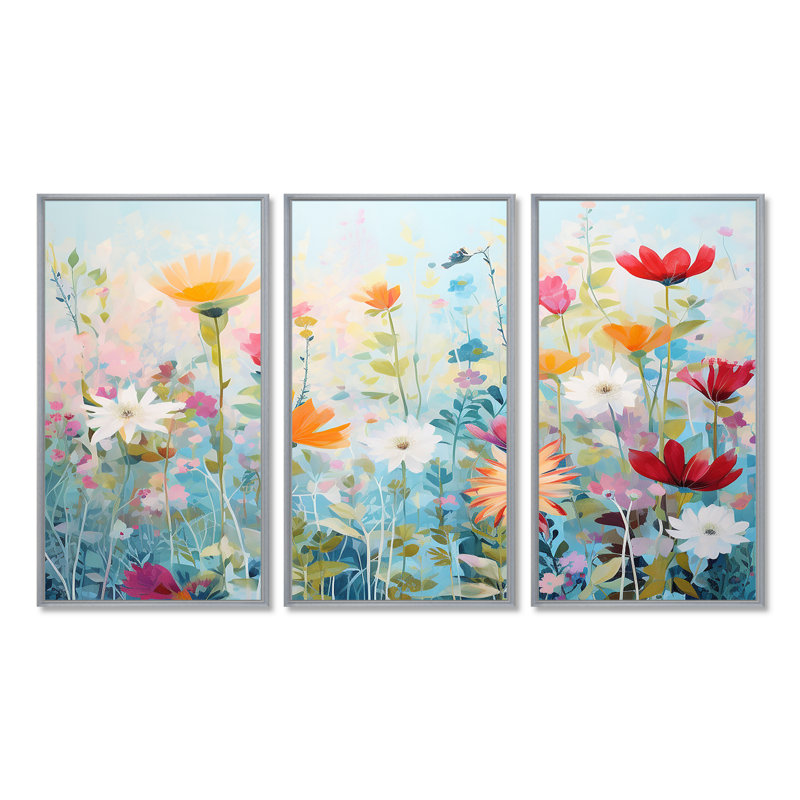 Ensemble de salon Meline - Fleurs sauvages, Encadrement argenté, H 40 po x l 60 po x P 1 po