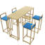 Ensemble de table de bar et chaise cinq pièces, structure dorée, plateau de table multicouche, coussin de chaise et dossier en éponge, table avec fonction de rangement (or + beige + bleu)
