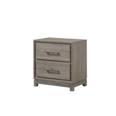 2 - Drawer Bedroom Nightstand, Contemporary Style, Grey Oak Finish, Metal Handle, 23.6" X 16" 25"H, 53 Lb, Basic Assembly Finish Nightstand With Drawers And Hand Pull, For Bedroom, Lb