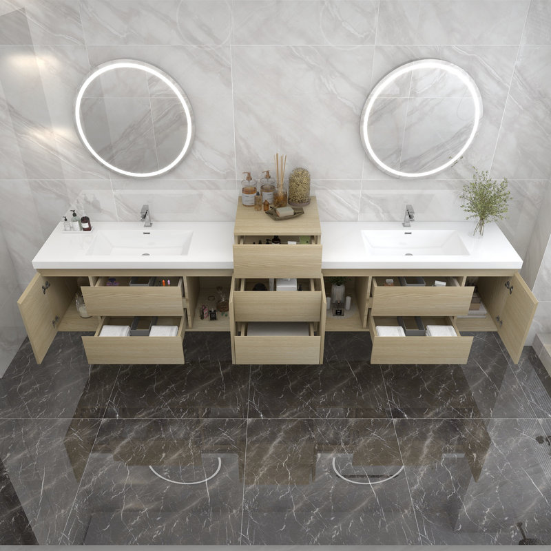 Moreno Bailey 137.5'' Double Bathroom Vanity with Acrylic Top, White Oak
