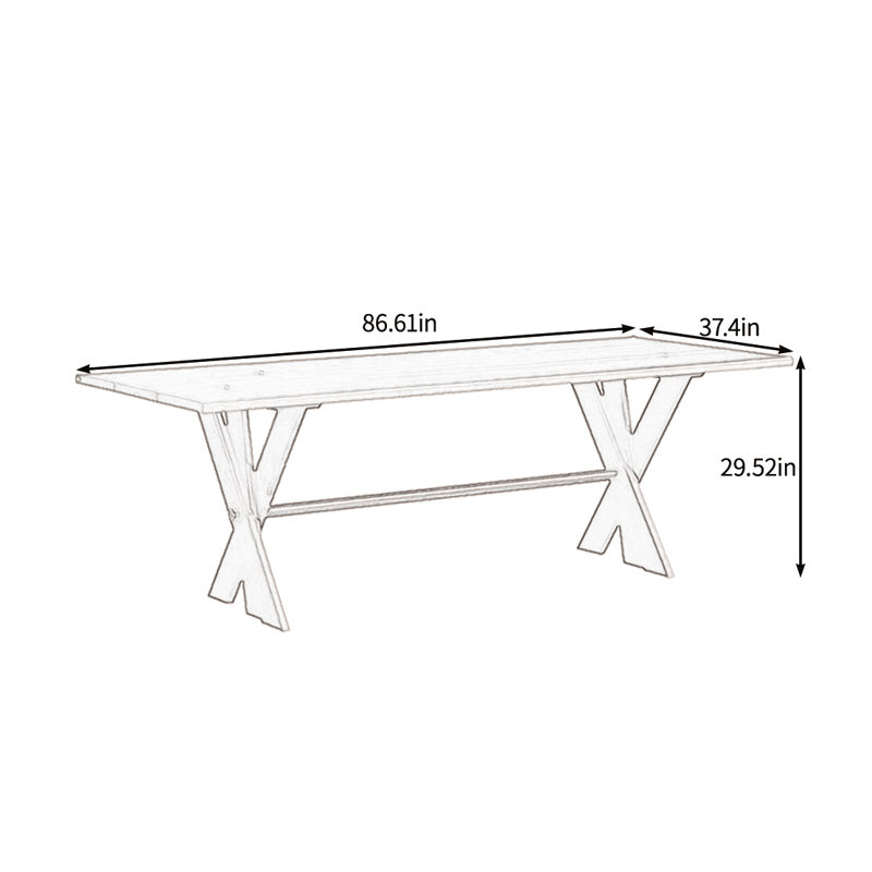 Table de salle à manger en bois massif, H 29,52 po x L 86,61 po x l 37,4 po, Noir, noir, noir, noir