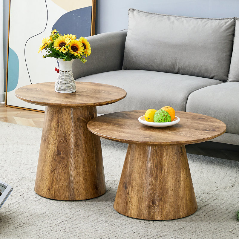 table basse emboîtable, table basse de style médiéval-moderne, avec placage de grain de bois, ensemble de tables basses rondes et d'appoint classiques, salon simple, table de centre de bureau