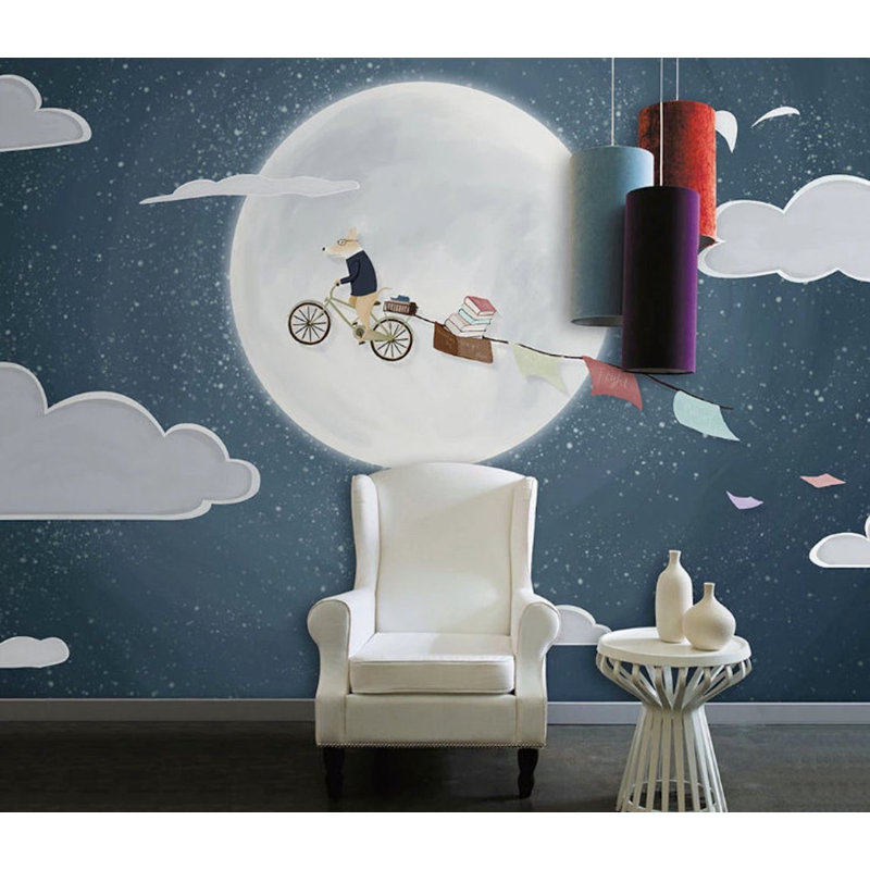 Papier peint amovible en tissu Night Sky Fox Midnight, L 114 po x l 204 po