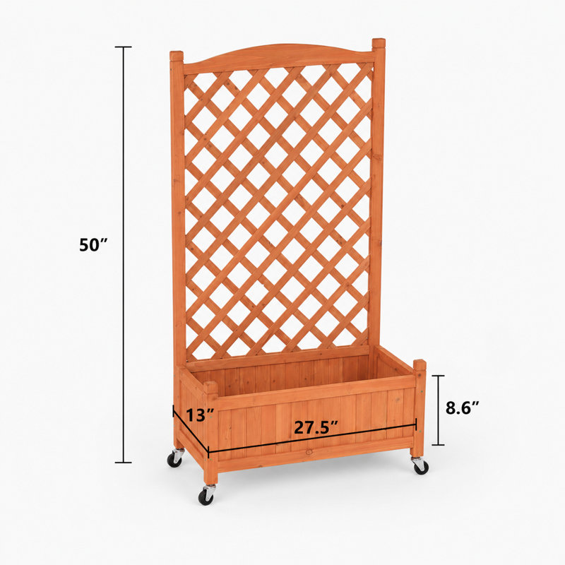 50"H 2-Piece Mobile Outdoor Raised Garden Bed Wood Planter Box With Trellis And Wheels, Brown