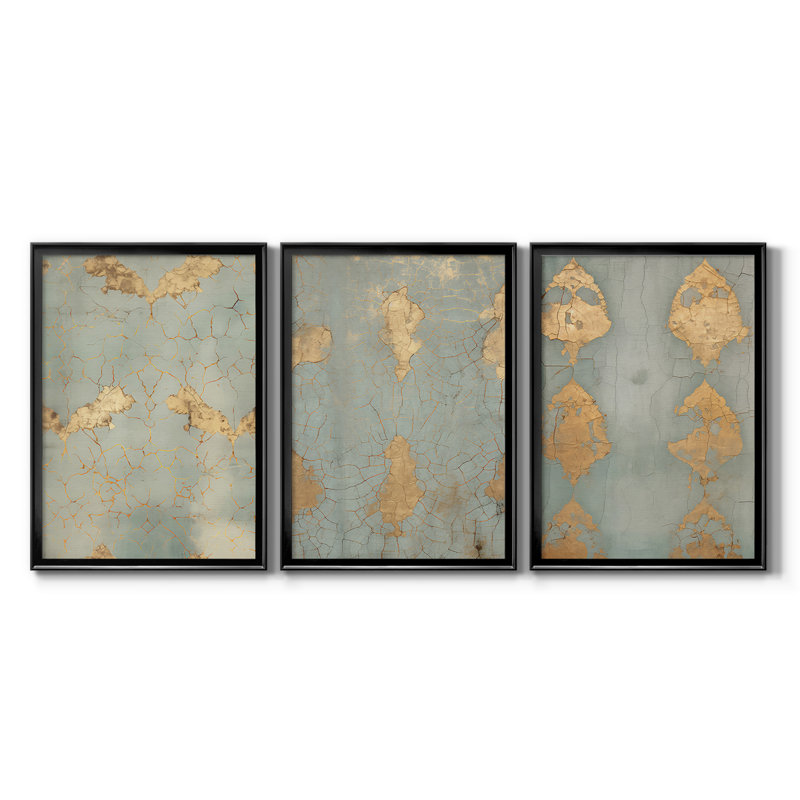 Reproduction abstraite d'époque rétro - Toile tendue avec châssis sur mesure - 3 pièces, 21" H x 30" W