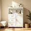38 ? Modern White Buffet Cabinet, Freestanding Kitchen Storage Sideboard with 3 Full-Extension Drawers and 1 Storage Door, Accent Cabinet for Dining Room, Living Room, Entryway and Home Office-133526286