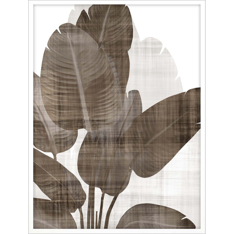 Earthy Palm I White Lacquered Wood Shadow Box Wall Art
