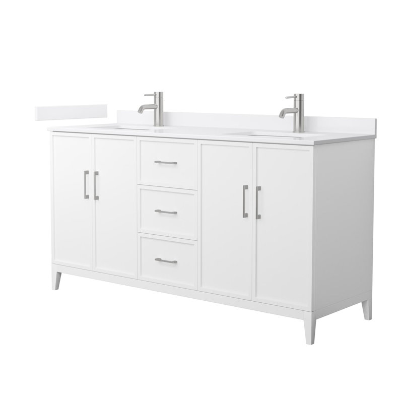 Elan 66'' W Vanity, White, Brushed Nickel, Carrara Cultured Marble
