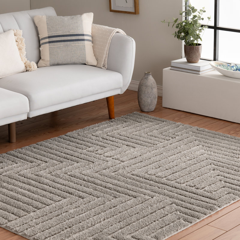 Tapis intérieur lavable gris Mazy avec envers antidérapant, Rectangle 7 pi 6 po x 9 pi 6 po