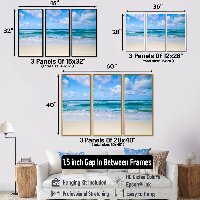 Serene Blue Tropical Beach - Photographie flottante sur toile, 3 pièces, H 40 po x l 60 po, Brun