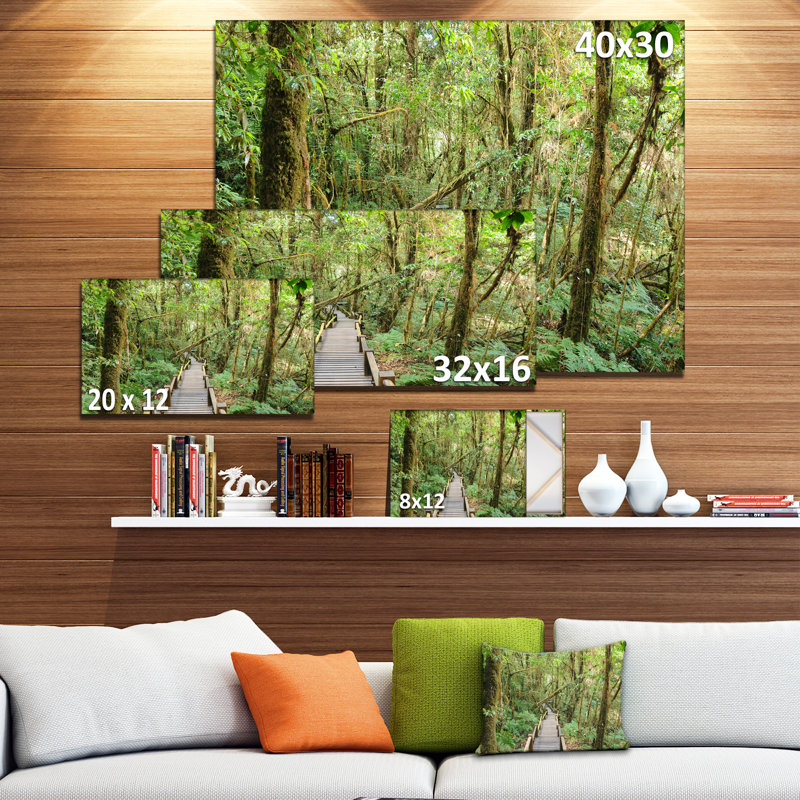 Walk Way in Deep Forest - Reproduction de photo sur toile tendue, H 16 po x l 32 po x P 1 po