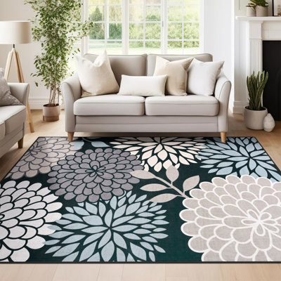 Wymond  Large Oriental Floral Living Room Rug Washable Bedroom Rug Non-Slip Colourful Vintage Accent Floor Carpet For Home Decor