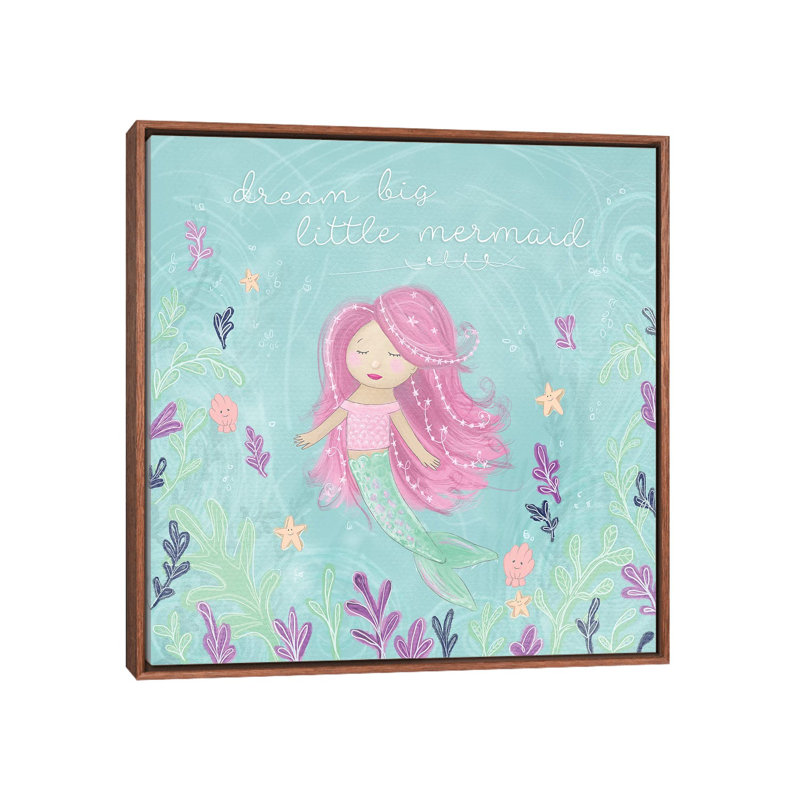 Sirène et pieuvre I - impression, H 18 po x l 18 po x 1,5 po, Toile avec cadre en bois classique, Pas de tapis