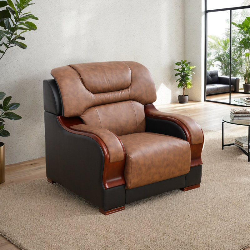 Nerisa 38" Living Room Accent Chair, Brown Genuine Leather