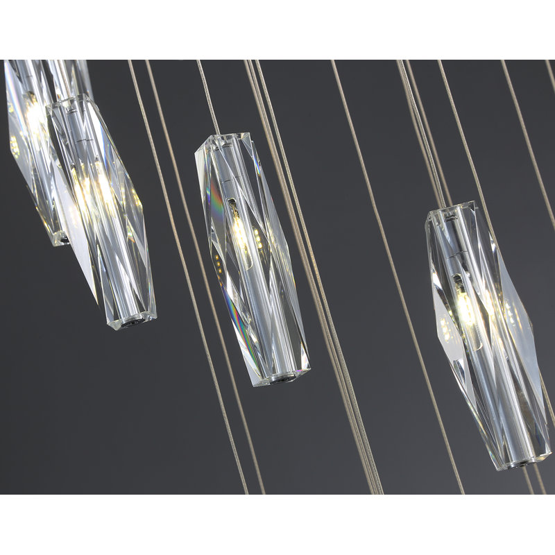 Lustre colonne en cristal transparent 20 lumières Odyn L138 "x l 24" à intensité variable 3000-6000K
