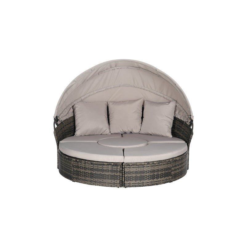 Lit de jour pour l'extérieur, construction, coussins confortables, table de loisir avec auvent, fabrication hydrofuge