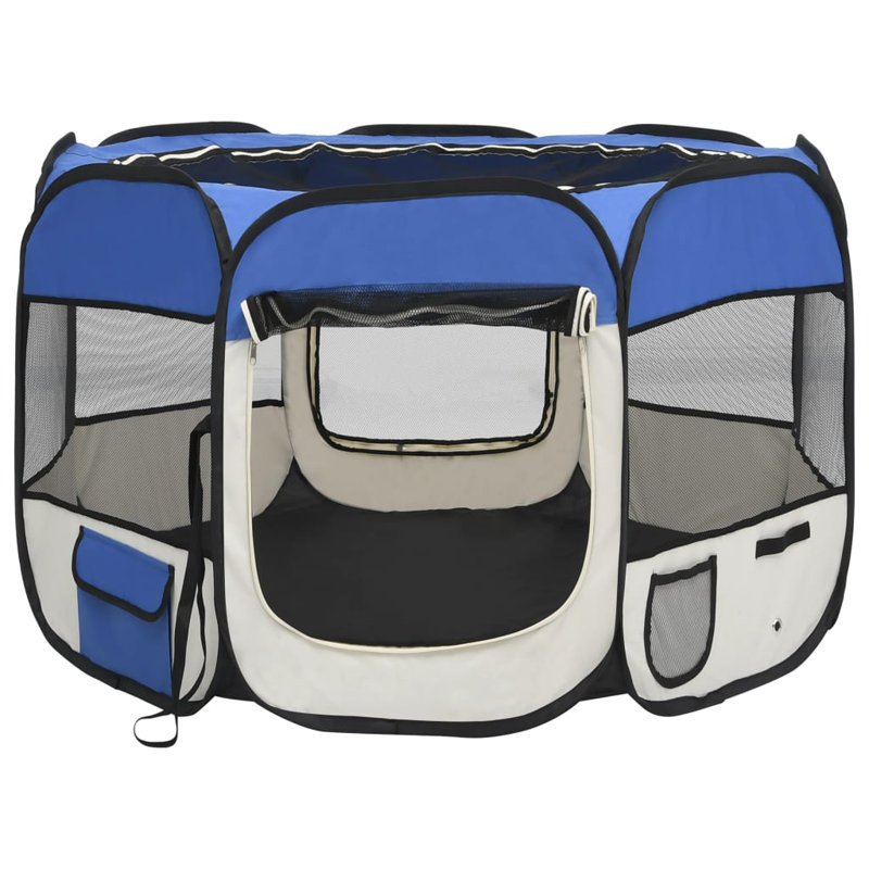 Enclos d'exercice en tissu, H 22,8 po x l 35,4 po x P 35,4 po, Bleu/crème