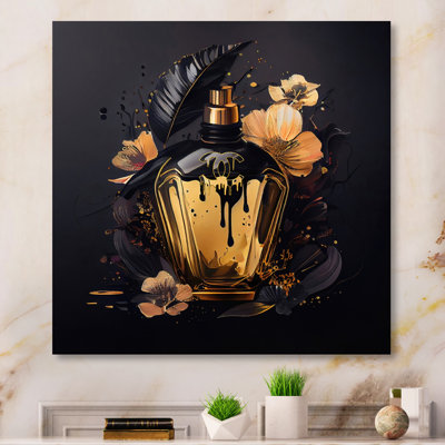 «Chic Black and Gold Perfume Bottle IX», impression sur toile