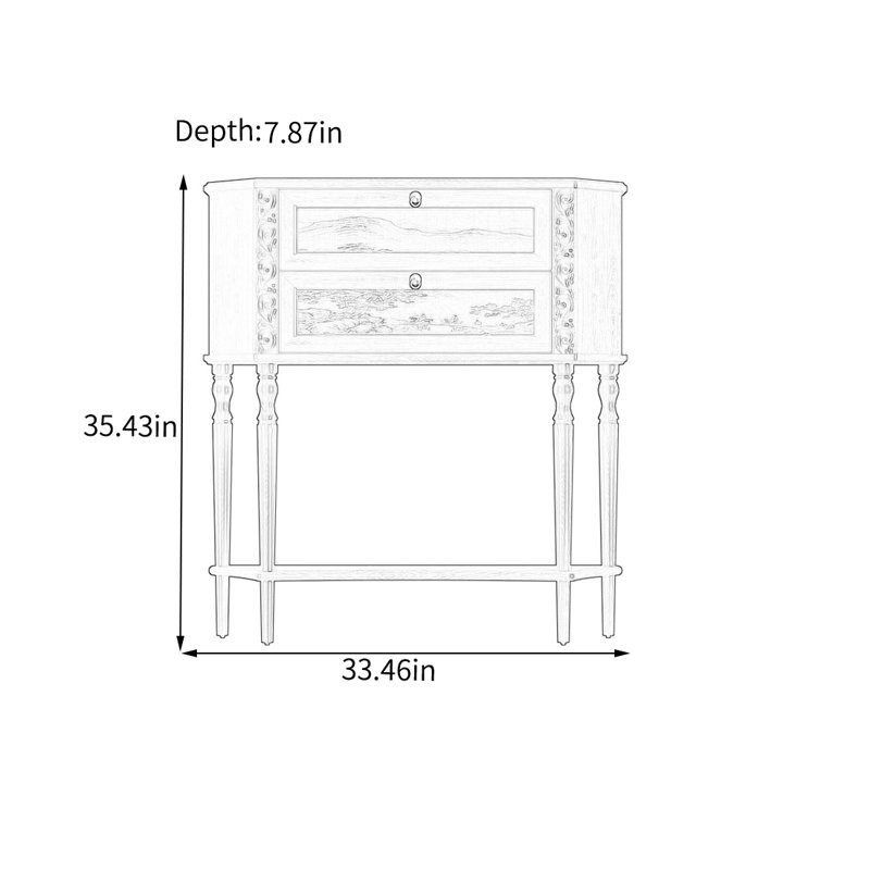 Pine Wood Cabinet with Two Drawers