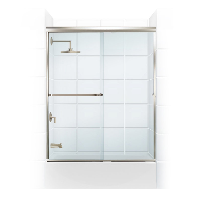 Paragon Series Sliding Frameless Tub Door, Brushed Nickel, 60"