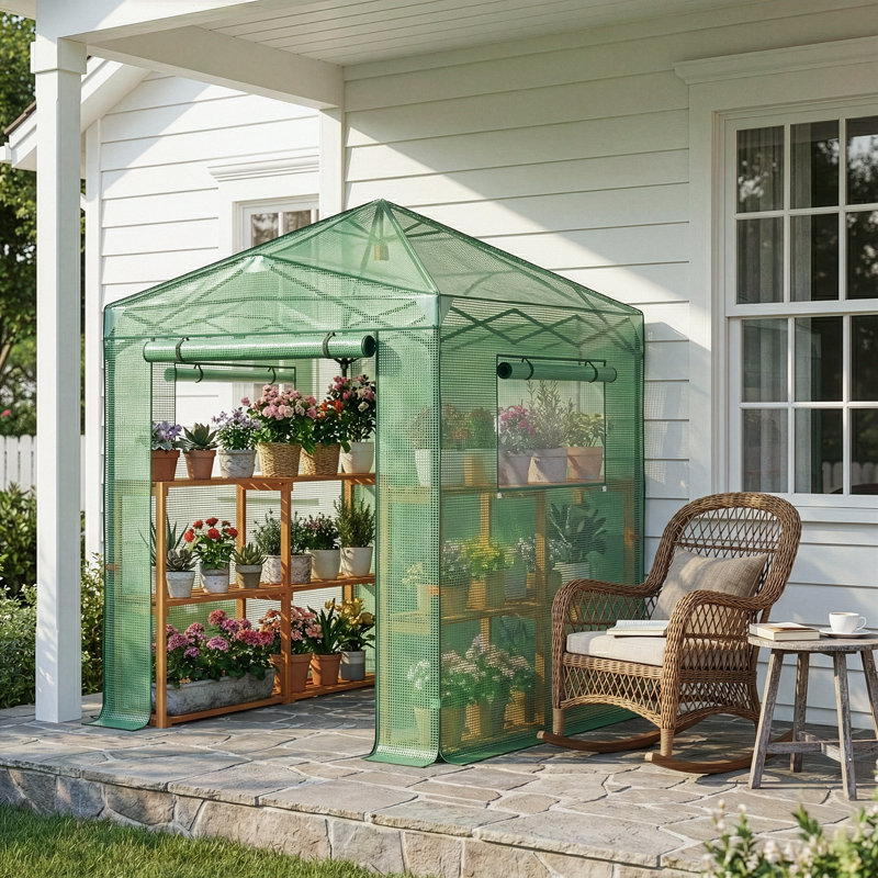 Serre en polyéthylène vert 6 x 8 pi avec piquets et cordes, Vert