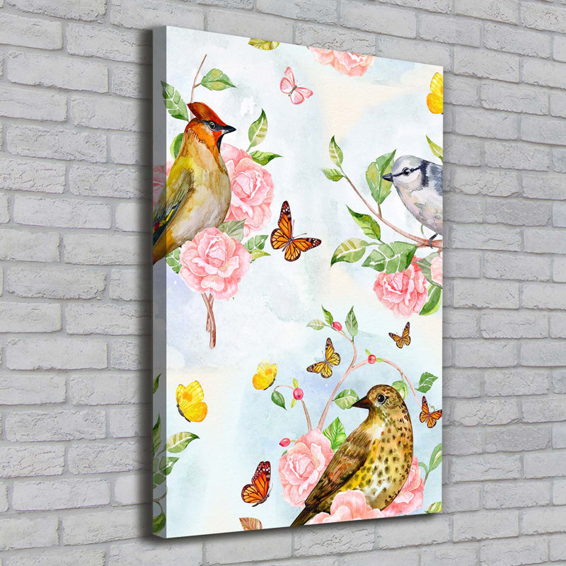 Birds Butterflies Flowers - Wrapped Canvas Print