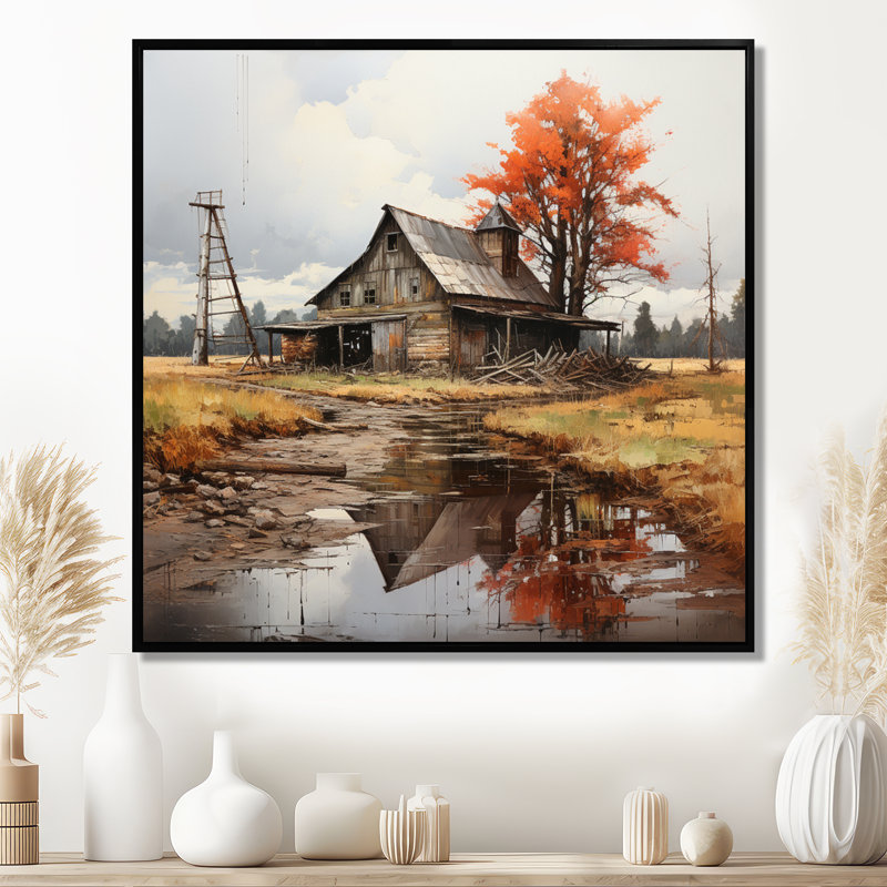 Art mural sur toile Barns, Cadre flottant noir, H 16 po x l 16 po x P 1 po