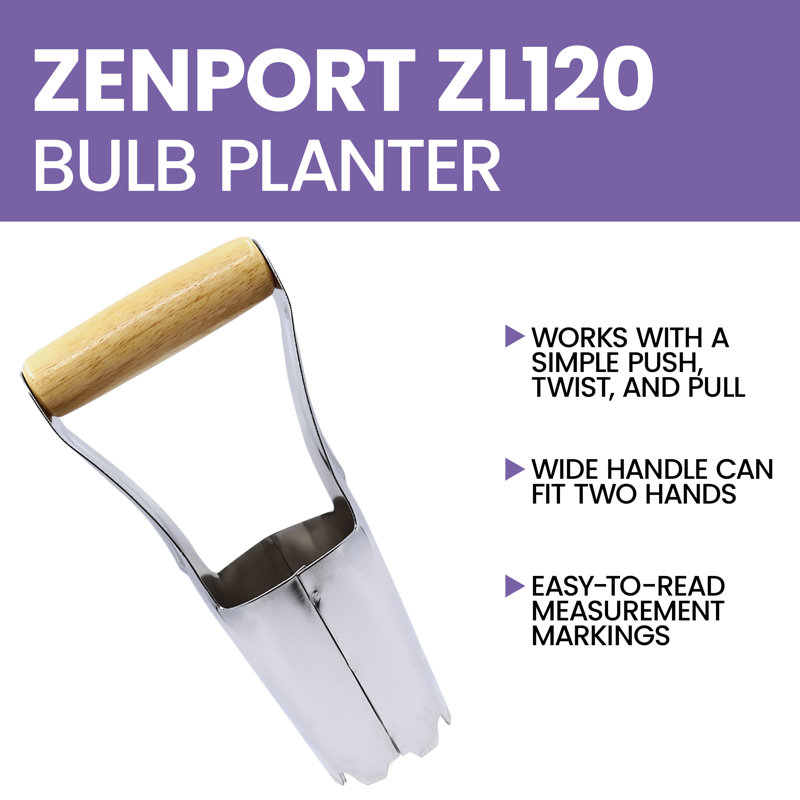Zenport Stainless Steel Bulb Planter with Wooden Handle