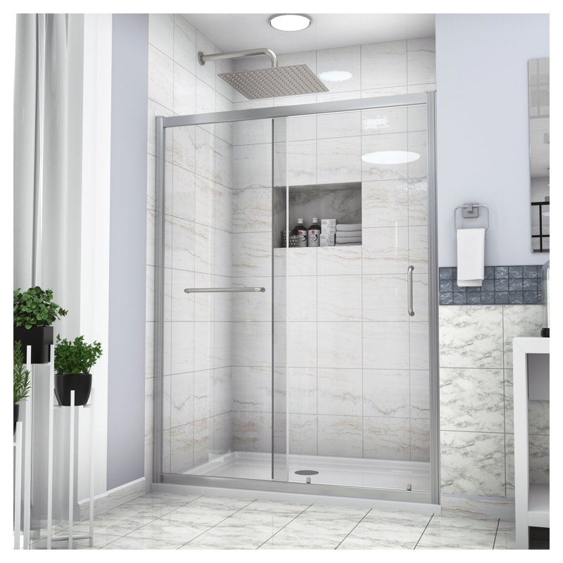 Porte de douche coulissante simple de 122 cm (L) x 183 cm (H) avec verre trempé de 6 mm et finition chromée