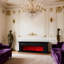 Meuble télé avec cheminée en chêne français rétro et luxueux, console décorative blanche / noire-128936999-128937000