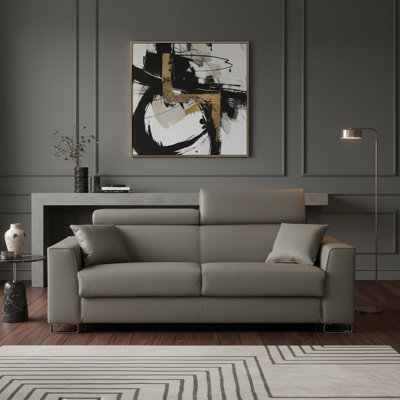 Monica 87" Genuine Italian Top Grain Leather Queen Wide Arm Sleeper Sofa Bed with Memory Foam Mattress