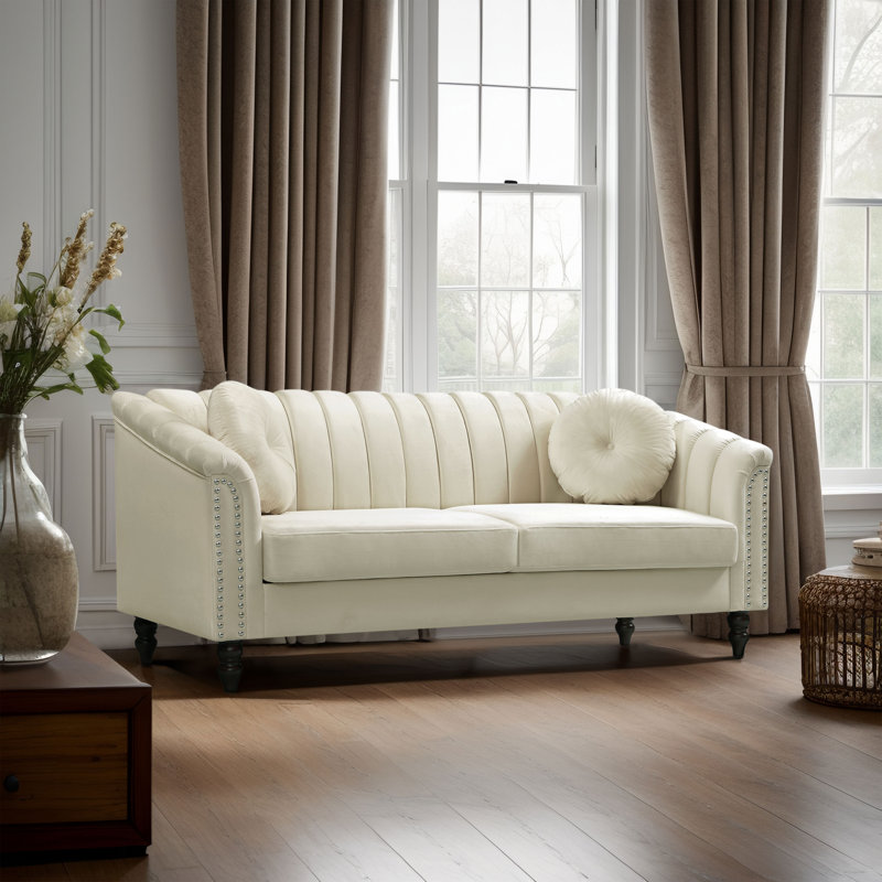 Leiliana Velvet Living Room Sofa,, Cream Velvet