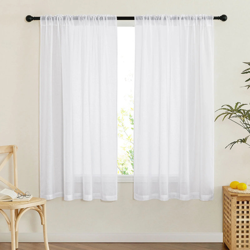 Sheer Linen Curtains for Living Room, Rod Pocket & Back Tab Semi Sheer Drapes Privacy Semitransparent Faux Flax Open Linen Panels for Study Room