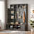 3-in-1 Hall Tree With 6 Hooks, Bench, Left Cabinet With Adjustable Shelves And Open Compartments-242858866