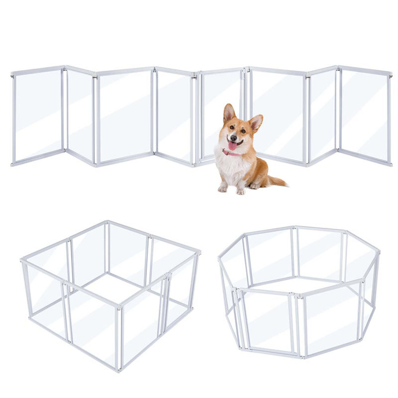 24cm H Free Standing Gate With Door, 24" H x 166.4" W x 1.17" D