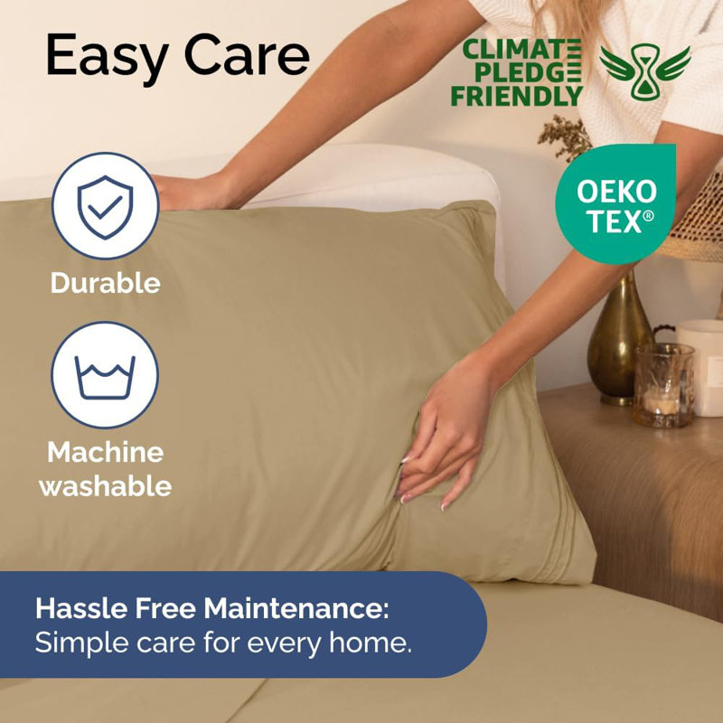 Extra Deep Pocket Sheet Set, Cooling & Breathable Bed Sheets, Soft Hotel Luxury Bedding, Fits 18–24 Inch Mattress, Beige